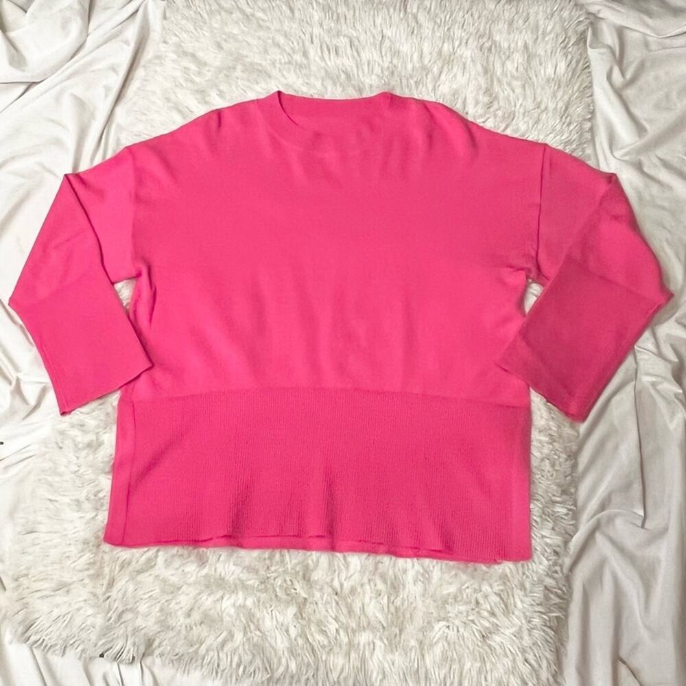 Vibrant Hot Pink Oversized Sweater Split Hem Top Medium - Picture 6 of 6